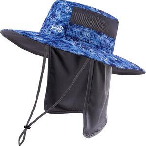 Unisex Blue Camo 100% Nylon Wide Brim Mesh Vent Neck Flap Classic Cowboy Hat